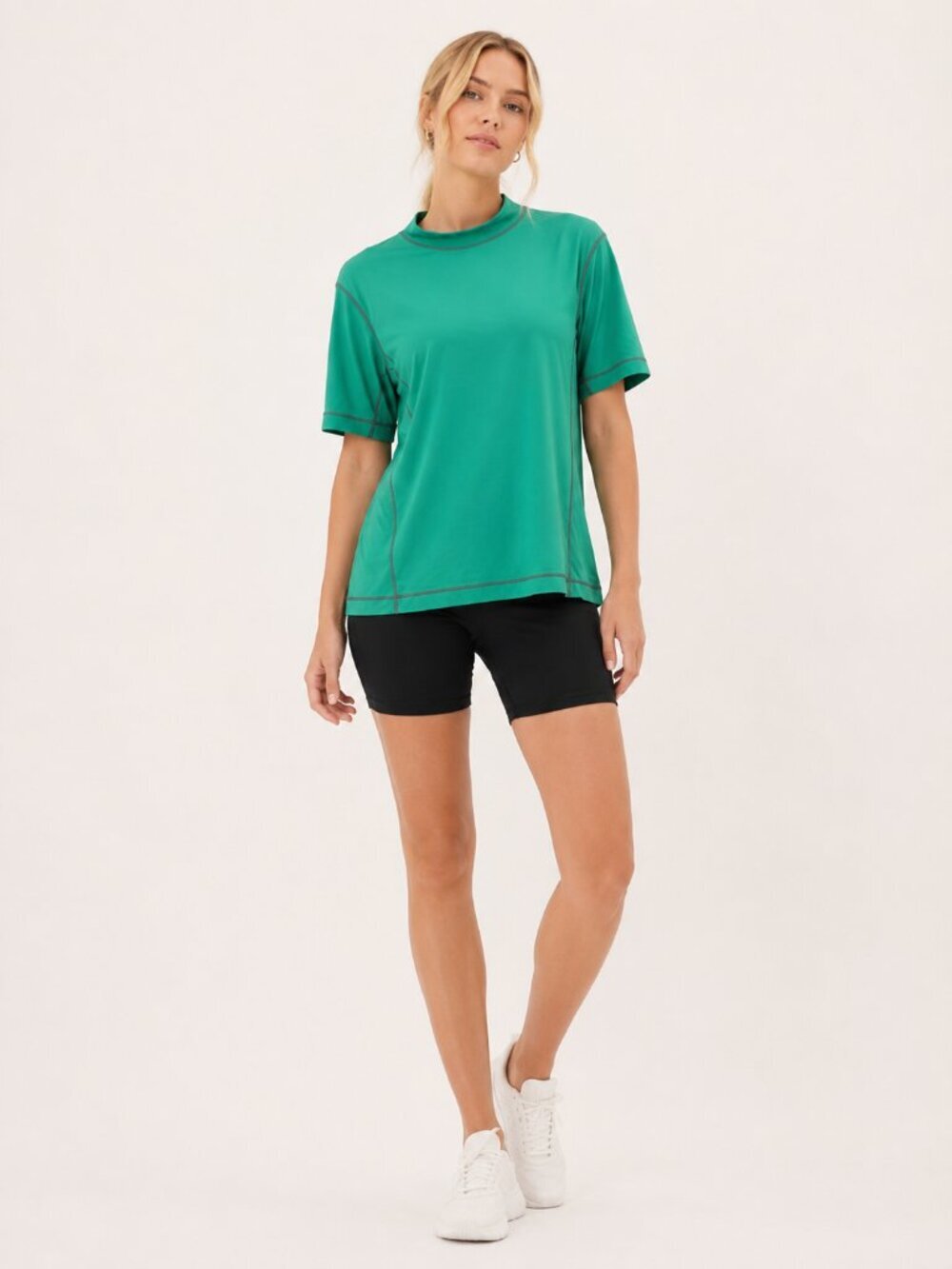 2/$30 Lands' End Mockneck Short Sleeve Tee Jade Green Large #A2789